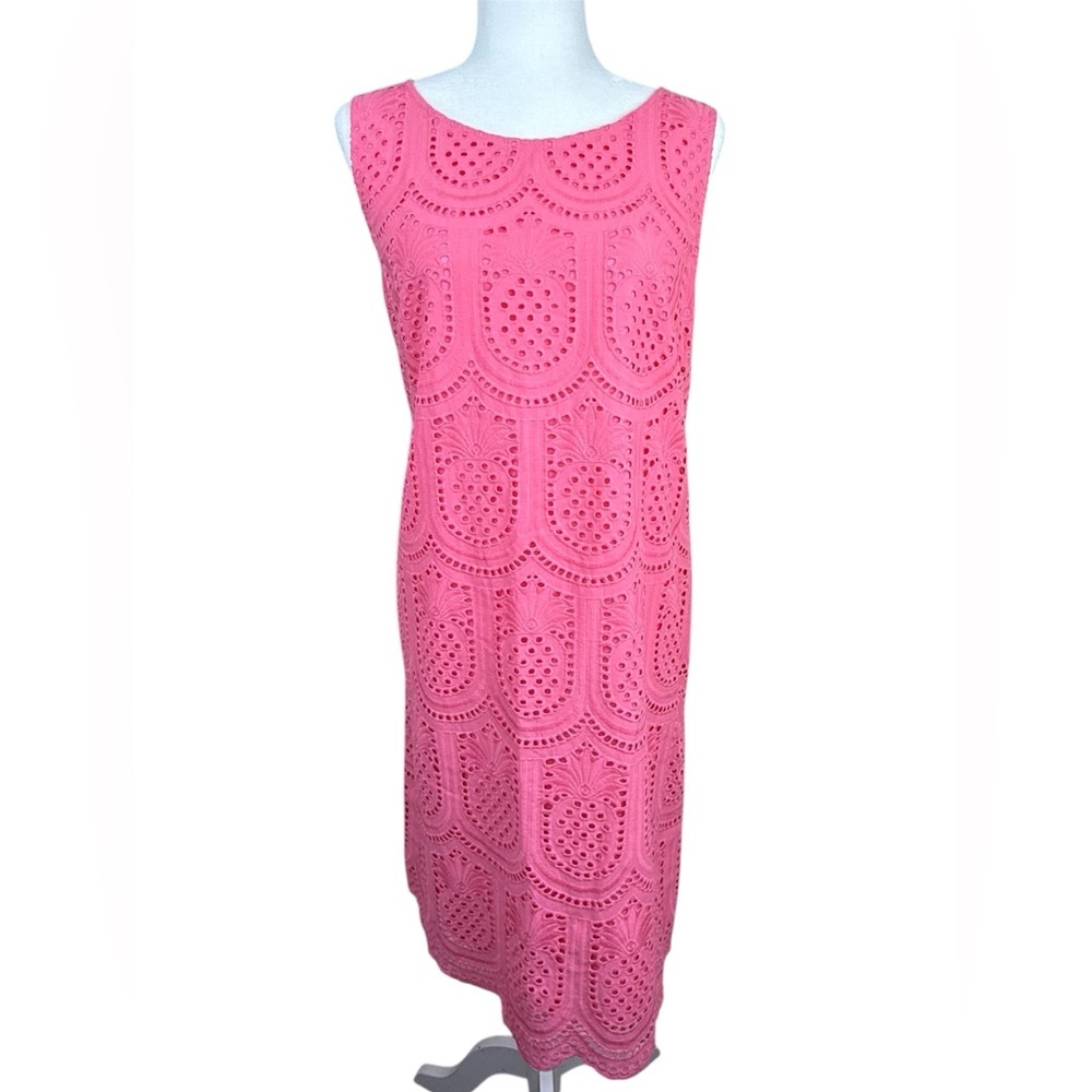 Talbots Eyelet Pineapple Scoop Neck Dress Pink 10 - Picture 4 of 7